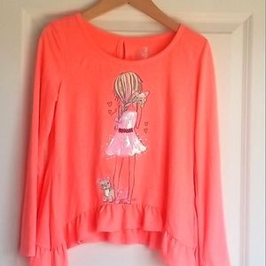 SO Girls Top Bright Coral Girl with Puppy Size 7/8